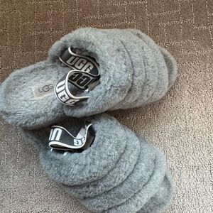 UGG Soft Gray Fluffy Slides